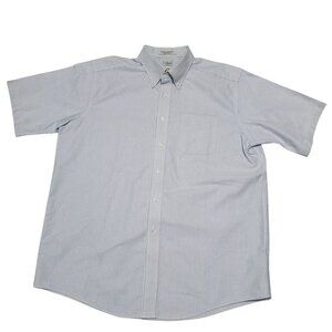 LL Bean 17 Reg Blue White Button-Down ShortSleeve Cotton Shirt Wrinkle Resistant